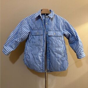 Zara Kids Light Blue and White Striped Quilted Jacket Size 6/7 120cm